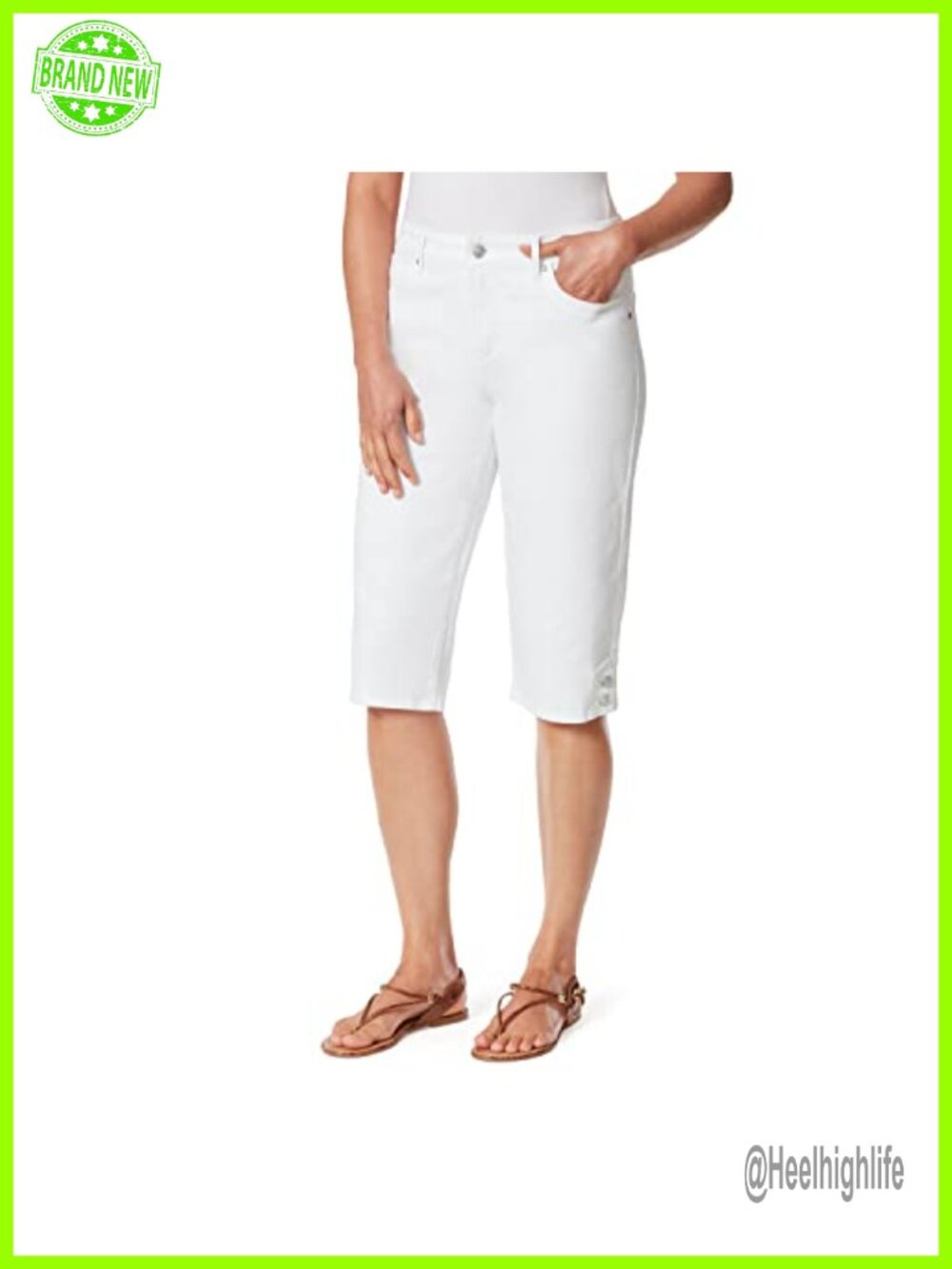 Mid Rise Tapered Skimmer Shorts Side Button Knee Length Travel